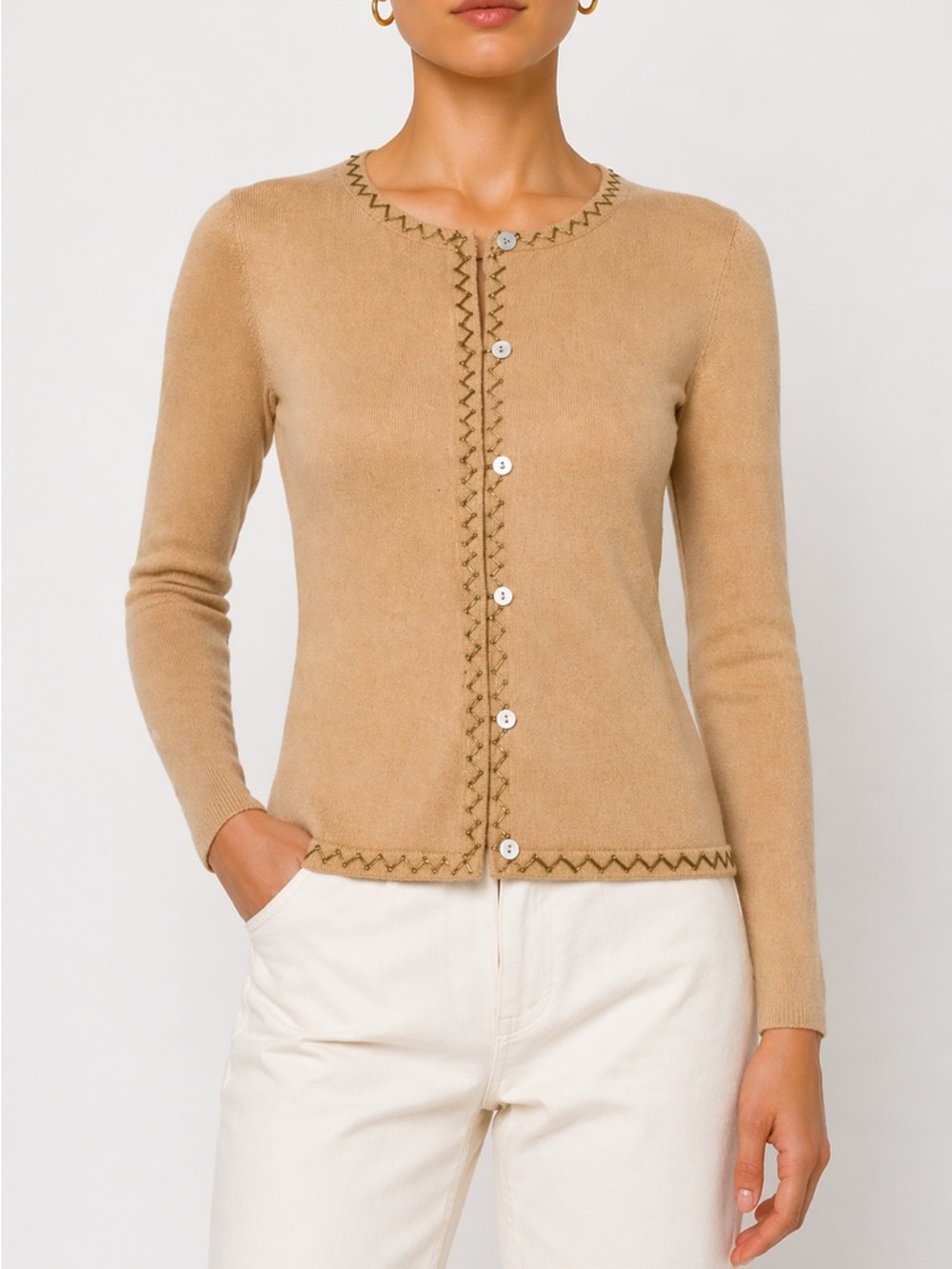 Barneys New York Co-Op Cardigan S Beige Silk Cashmere Knit Designer Top Women's